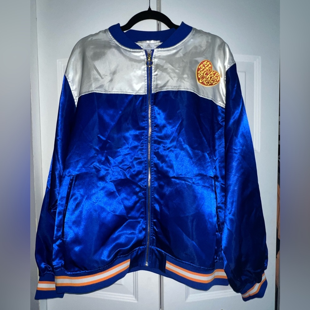 Disney Mickey Mouse Blue and Silver Satin Bomber Jacket